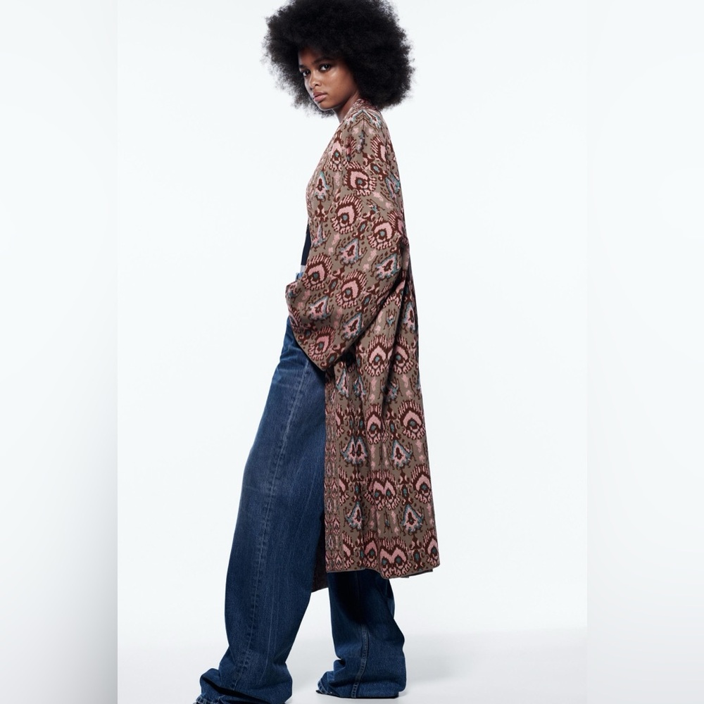 NWT Zara Special Edition Jacquard knit kimono jacket sz sm - Picture 5 of 13
